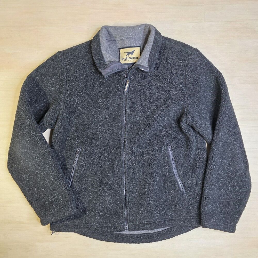 Irish Setter Fleece Jacket Gray Hunting Heavy Full Zip Pockets UltraDry Medium‎